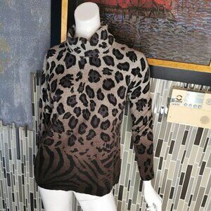 Peck & Peck Womens Sz XLarge Top sweater Long Sleeve Leopard Print cashmere 0461